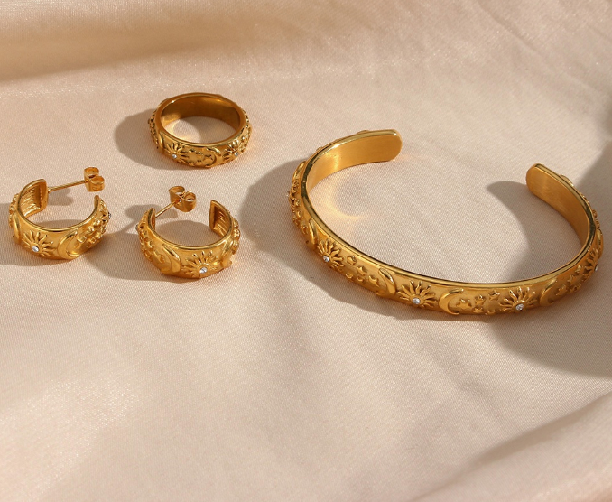 Davina Sun & Moon Engraved 18K Gold-Plated Bangle Bracelet