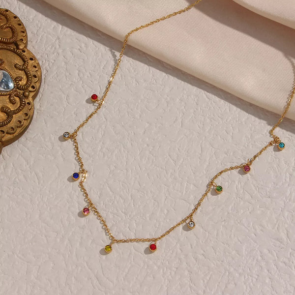Jodee Dainty Colorful Zircon Water Drop Choker Necklace